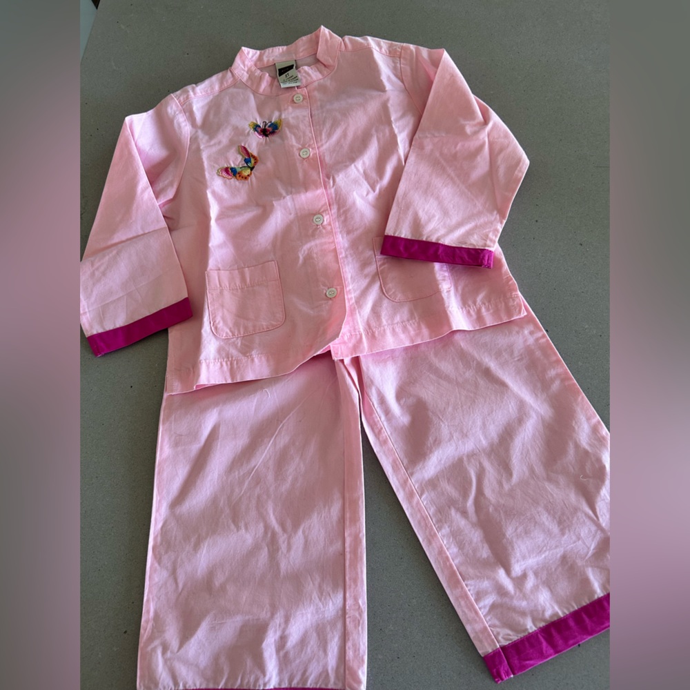 Pink Kids Pajamas with Embroidered Details